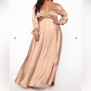 Elegant Satin Off-Shoulder Dress in Champagne